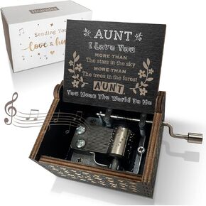 Gifts for Aunt Music Box from Niece or Nephew Aunt Birthday Gift, Auntie Gifts You are My Sunshine Hand Crank Engraved Wooden Musical Boxes for I Love You Aunt(Black)