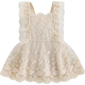 Rarjuiey Baby Girls Baptism Romper Sleeveless Bowknot Floral Lace Birthday Dress Onesie Summer Outfit with Headband