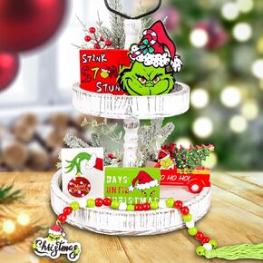 YYAKIEUD Grinch Christmas Tiered Tray Decor - 6 PCS Christmas Tiered Tray Decoration, Christmas Wood Signs for Farmhouse Rustic Xmas Holiday Indoor Home Table Top Decorations in Saudi Arabia
