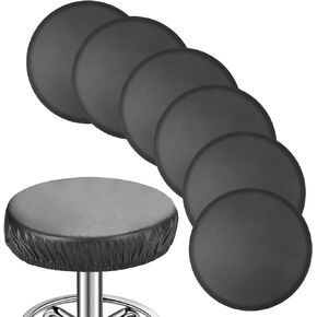 Newwiee 6 Pcs Leather Stool Covers Round, Waterproof PU Stretch Round Seat Cover Bar Stool Seat Covers Cushion with Elastic Bands for Bar Swivel Chair, 13 to 17 Inches (Black)