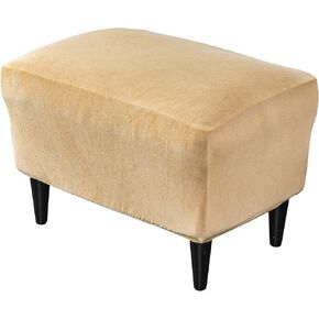 PENDEJATO Stretch Ottoman Covers, Velvet Ottoman Slipcover Rectangle Storage Stool Cover Footstool Slipcover for Living Room Furniture Protector (Beige)