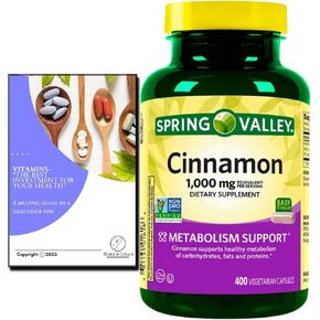 مكمل غذائي قرفة سبرينج فالي، 1000 مجم، 400 قيراط كبسولات (عبوة واحدة - 400 قيراط) مع فيتامينات - أفضل استثمار لعلامتك الصحية ودليل لولا (عنصران) in Kuwait