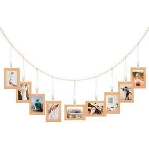 عرض الصور المعلقة بطول 5 أقدام من jijAcraft مع مشابك الغسيل، وإكليل من الخرز الخشبي مع مشبك للصور وعلامات قلب خشبية، حامل مشبك صور أنيق لتزيين جدار بوهو، وغرفة النوم، والمنزل، وغرفة نوم الحضانة in Kuwait
