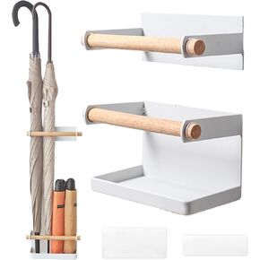 حامل مظلة مثبت على الحائط باللون الأبيض من AUSTUFF، حامل مظلة بطول قابل للتعديل من الحديد، رف مظلة مغناطيسي، مناسب لتخزين رف المظلة الطويلة والقصيرة، تخزين المظلة الداخلية للممر in Kuwait