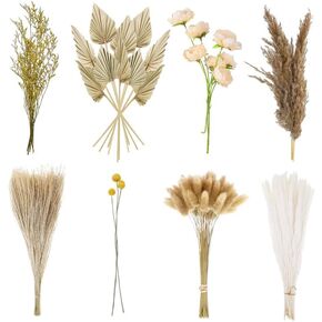 Auidy_6TXD 110 قطعة من ديكور عشب بامباس الطبيعي، بوهو بامباس عشب أوراق النخيل المجففة باقة نباتات مجففة للمنزل قطع مركزية لحفلات الزفاف وديكور ترتيبات الزهور in Kuwait