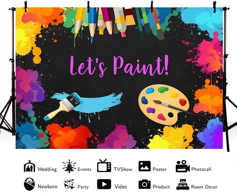 aibiin 10x7ft دعونا الطلاء خلفية ملونة الكتابة على الجدران جدار التصوير خلفية أدوات الرسم رش الفن حزب فوضى الزينة راية كعكة الجدول ديكور in Saudi Arabia