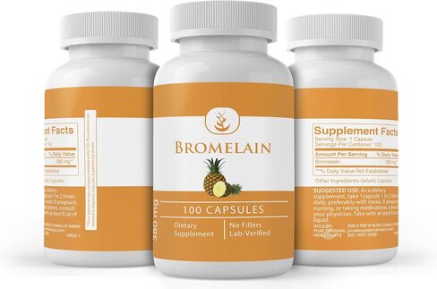 Pure Original Ingredients Bromelain, (100 Capsules) Always Pure, No Additives or Fillers, Lab Verified in Saudi Arabia