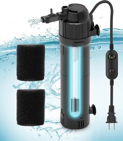 كولايف فلتر حوض السمك من فوماك مضخة فلتر يو-في مع مؤقت يحول الماء الاخضر الى شفاف، وضع مزدوج (تهوية/هطول المطر) لاحواض السمك 40-120 جالون، معدل تدفق واتجاه قابل للتعديل in Kuwait