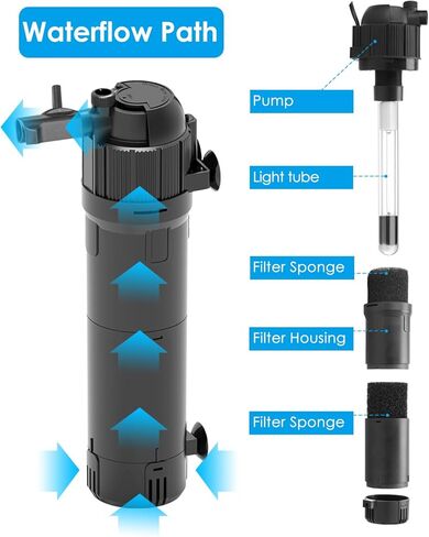 كولايف فلتر حوض السمك من فوماك مضخة فلتر يو-في مع مؤقت يحول الماء الاخضر الى شفاف، وضع مزدوج (تهوية/هطول المطر) لاحواض السمك 40-120 جالون، معدل تدفق واتجاه قابل للتعديل in Kuwait