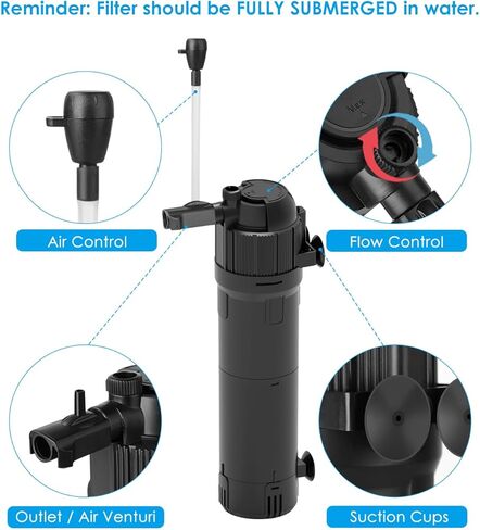كولايف فلتر حوض السمك من فوماك مضخة فلتر يو-في مع مؤقت يحول الماء الاخضر الى شفاف، وضع مزدوج (تهوية/هطول المطر) لاحواض السمك 40-120 جالون، معدل تدفق واتجاه قابل للتعديل in Kuwait