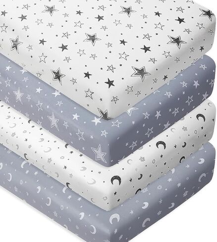 4 Pack Star and Moon Neutral Unisex Fitted Baby Sheets Set for Baby Boys or Girls (Crib Sheets) in Saudi Arabia