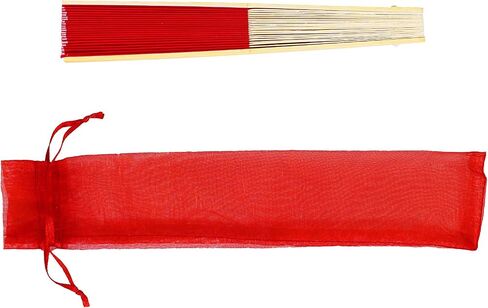 Winlyn 12 Sets Red Silk Hand Fans Chinese Handheld Silk Fans Bamboo Folding Fans Oriental Hand Fans with Bags for Asian Chinese Lunar New Year Party Favors Gift Dance Wedding Festival Holiday Decor in Saudi Arabia