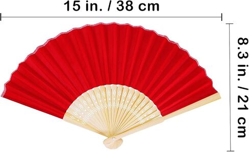 Winlyn 12 Sets Red Silk Hand Fans Chinese Handheld Silk Fans Bamboo Folding Fans Oriental Hand Fans with Bags for Asian Chinese Lunar New Year Party Favors Gift Dance Wedding Festival Holiday Decor in Saudi Arabia