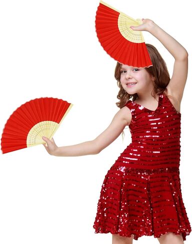 Winlyn 12 Sets Red Silk Hand Fans Chinese Handheld Silk Fans Bamboo Folding Fans Oriental Hand Fans with Bags for Asian Chinese Lunar New Year Party Favors Gift Dance Wedding Festival Holiday Decor in Saudi Arabia