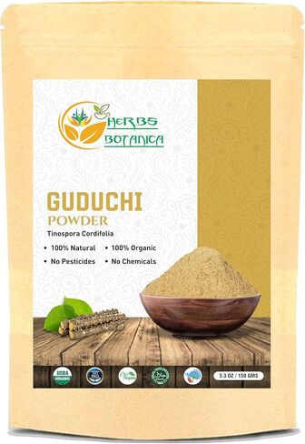 Herbs Botanica Guduchi Powder USDA Organic Neem Giloy Powder | Tinospora cordifolia | Herbsl Supplement for Immune Support, Digestion 5.3 Oz / 150 GMS in Saudi Arabia