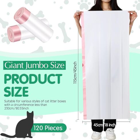 Jutom Large Cat Litter Box Liners, 120 Count, 45 x 18 Inch, Scratch Resistant, Convenient Drawstring, Easy to Use, Maintain House Clean in Saudi Arabia