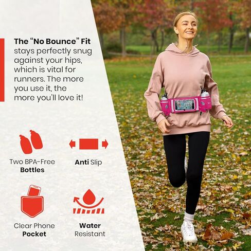 [Voted No.1 Hydration Belt] Winners' Running Fuel Belt - Includes Accessories: 2 BPA Free Water Bottles - Fits Any iPhone - w/Touchscreen Cover - No Bounce Fit and More! in Saudi Arabia