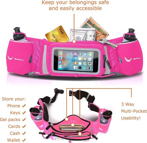 [Voted No.1 Hydration Belt] Winners' Running Fuel Belt - Includes Accessories: 2 BPA Free Water Bottles - Fits Any iPhone - w/Touchscreen Cover - No Bounce Fit and More! in Saudi Arabia