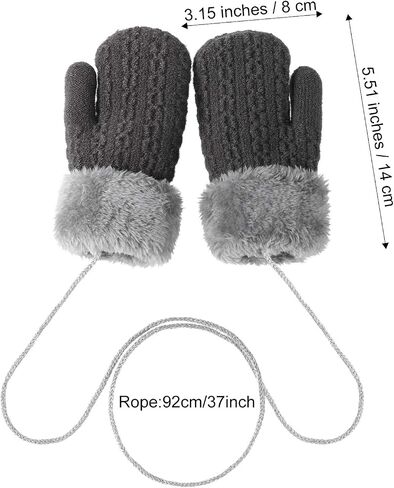 SATINIOR 4 Pairs Winter Kids Knit Mittens Thicken Plush Warm Woolen Gloves with String (Black, Light Gray, Beige, Dark Gray) in Saudi Arabia