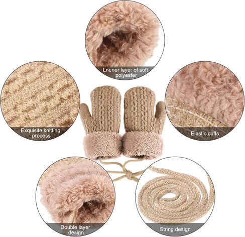 SATINIOR 4 Pairs Winter Kids Knit Mittens Thicken Plush Warm Woolen Gloves with String (Black, Light Gray, Beige, Dark Gray) in Saudi Arabia