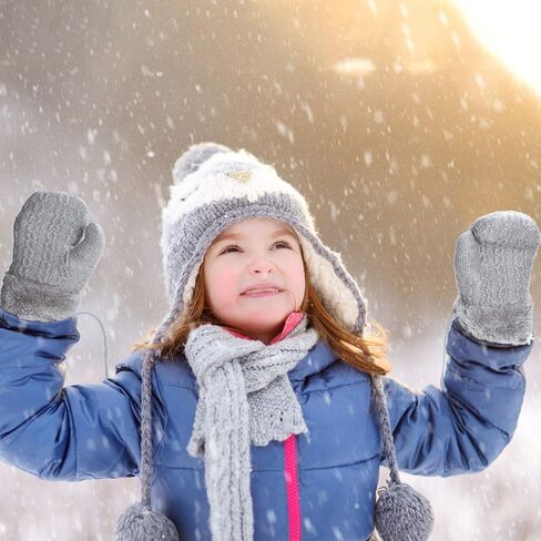 SATINIOR 4 Pairs Winter Kids Knit Mittens Thicken Plush Warm Woolen Gloves with String (Black, Light Gray, Beige, Dark Gray) in Saudi Arabia