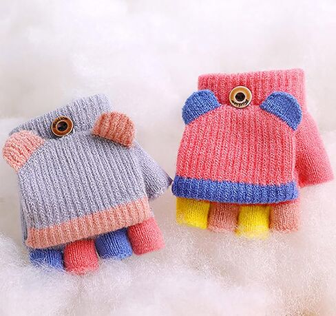 قفازات شتوية للاطفال من 3 ازواج، قفازات بدون اصابع قابلة للتحويل، قفازات دافئة بغطاء قلاب للاطفال بعمر 1-6 سنوات (ازرق فاتح، ازرق غامق، رمادي) in Kuwait