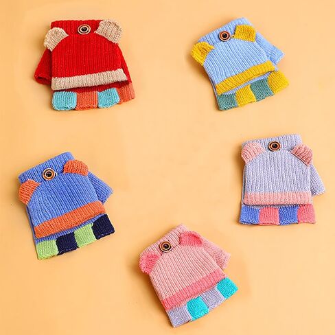 قفازات شتوية للاطفال من 3 ازواج، قفازات بدون اصابع قابلة للتحويل، قفازات دافئة بغطاء قلاب للاطفال بعمر 1-6 سنوات (ازرق فاتح، ازرق غامق، رمادي) in Kuwait