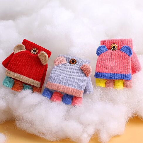 قفازات شتوية للاطفال من 3 ازواج، قفازات بدون اصابع قابلة للتحويل، قفازات دافئة بغطاء قلاب للاطفال بعمر 1-6 سنوات (ازرق فاتح، ازرق غامق، رمادي) in Kuwait