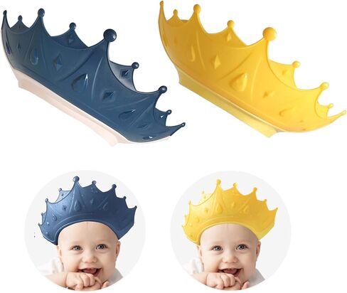 قطعتان من قبعة استحمام الطفل على شكل تاج، قبعة استحمام قابلة للتعديل لغسل شعر الطفل، درع حمام، قبعة للعيون والأذنين، حماية للرأس، قبعة شامبو للاستحمام مقاومة للماء، قبعة استحمام من السيليكون الناعم للأطفال الصغار باللون الأزرق + الأصفر in Kuwait