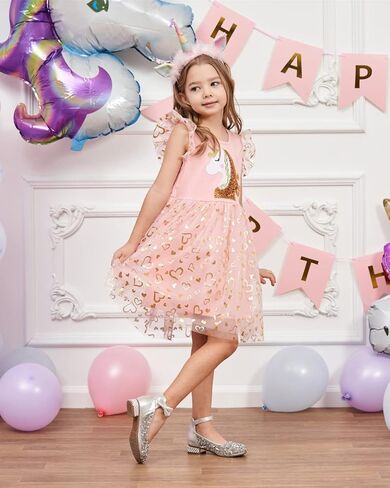 فساتين توتو للفتيات الصغيرات من التول فستان صيفي قصير الأكمام بألوان قوس قزح لحفلات أعياد ميلاد الأطفال وحفلات وحيد القرن والأميرة in Kuwait