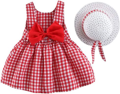 2PCS Baby Girls Tutu Dress Summer Backless Princess Birthday Party Dress Rainbow Floral Bowknot Sundress with Straw Sun Hat in Saudi Arabia