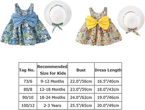 2PCS Baby Girls Tutu Dress Summer Backless Princess Birthday Party Dress Rainbow Floral Bowknot Sundress with Straw Sun Hat in Saudi Arabia