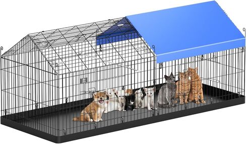 PJYuCien Playpen، 86 بوصة × 40 بوصة × 40 بوصة حظيرة الدجاج المعدنية بيت روضة الدجاج مع قاعدة مقاومة للماء وغطاء علوي أزرق، يعمل الدجاج للفناء، جيد للصغار in Kuwait