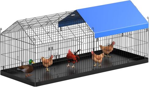 PJYuCien Playpen، 86 بوصة × 40 بوصة × 40 بوصة حظيرة الدجاج المعدنية بيت روضة الدجاج مع قاعدة مقاومة للماء وغطاء علوي أزرق، يعمل الدجاج للفناء، جيد للصغار in Kuwait