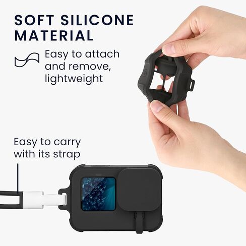 حافظة سيليكون kwmobile مع حزام متوافق مع حافظة GOPro HERO11 Black / HERO10 Black / HERO9 - كم واقي - أسود in Kuwait