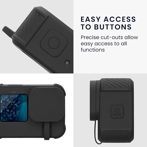 حافظة سيليكون kwmobile مع حزام متوافق مع حافظة GOPro HERO11 Black / HERO10 Black / HERO9 - كم واقي - أسود in Kuwait