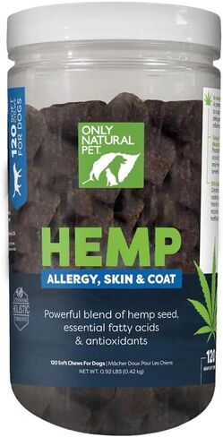 Only Natural Pet Allergy, Skin & Coat Hemp Soft Chews - Allergy Immune Bites for Dogs, Omega 3 Supplement, Hemp Oil - Calming Treats for Itchy Skin Relief, Hot Spot - (120 Count) in Saudi Arabia