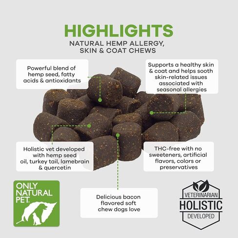 Only Natural Pet Allergy, Skin & Coat Hemp Soft Chews - Allergy Immune Bites for Dogs, Omega 3 Supplement, Hemp Oil - Calming Treats for Itchy Skin Relief, Hot Spot - (120 Count) in Saudi Arabia