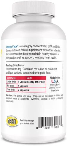 Omega Caps HP Snip Tips for Medium and Large Dogs High Potency EPA and DHA Maximum Bioavailability Fish Oil Supplement Vet Formulated Made in USA Skin Coat Joint and Heart Health 60 Capsules in Saudi Arabia