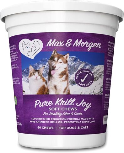 Pure Krill Joy, Antarctic Krill Oil Soft Chews for Dogs, Rich in Omega 3 and Antioxidants, Unique Shed Reducing Formula, Improves Skin and Coat, Low Allergen, Made in The USA, 60 Soft Chews. in Saudi Arabia