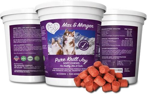 Pure Krill Joy, Antarctic Krill Oil Soft Chews for Dogs, Rich in Omega 3 and Antioxidants, Unique Shed Reducing Formula, Improves Skin and Coat, Low Allergen, Made in The USA, 60 Soft Chews. in Saudi Arabia