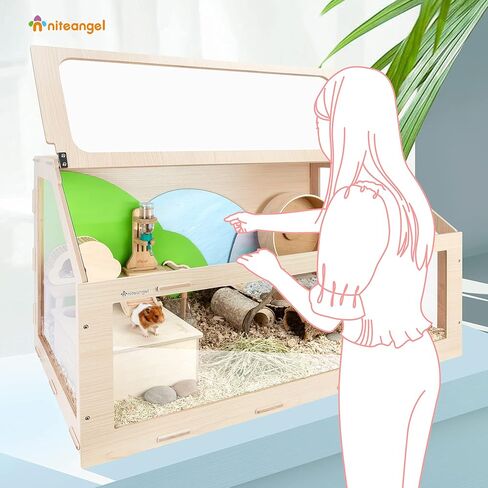 Niteangel Vista قفص هامستر مع باب قفص مفتوح مائل - قفص حيوانات صغير MDF Aspen للفئران الهامستر القزم السوري أو غيرها من الحيوانات الأليفة ذات الحجم المماثل (صغير - 32.9 × 17.2 × 21.1 بوصة، خشب Burlywood) in Saudi Arabia
