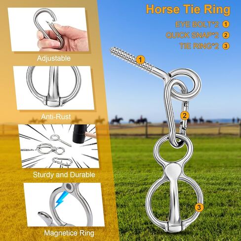 حلقة ربط الخيل من اتش اس اس زد اكس اف ار، معدات تدريب الخيل مع مسمار عين من الستانلس ستيل، حلقة ربط متينة من الستانلس ستيل للخيول تمنع الخيول من الانسحاب للخلف من قطعتين in Kuwait