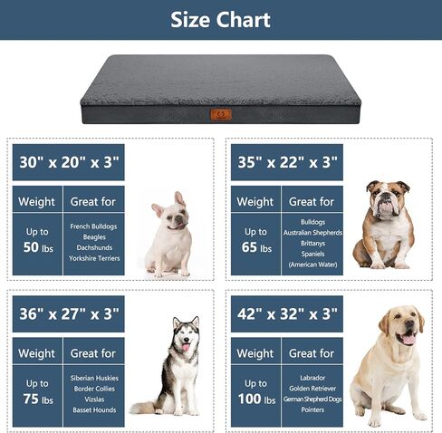 CozyLux Dog Beds for Large Dogs - Large Dog Bed for 75lbs, Egg-Crate Foam Cat Bed Mat, Removable Washable Cover, Dark Grey 36 X 27 X 3 inch in Kuwait