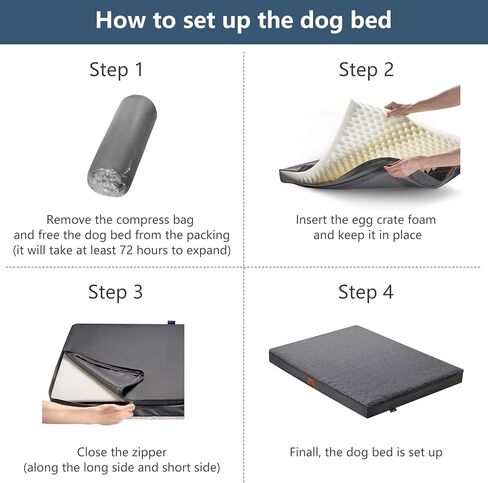 CozyLux Dog Beds for Large Dogs - Large Dog Bed for 75lbs, Egg-Crate Foam Cat Bed Mat, Removable Washable Cover, Dark Grey 36 X 27 X 3 inch in Kuwait