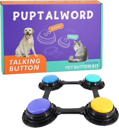 مجموعة ازرار للكلاب مكونة من 4 قطع من بابتالورد، حلقات متصلة وعظام للكلاب، ازرار للتواصل، تعليم كلبك التحدث مع ازرار اوامر الكلاب والقطط الخاصة بنا في 30 ثانية، ازرار تسجيل صوتي للكلب الناطق in Kuwait