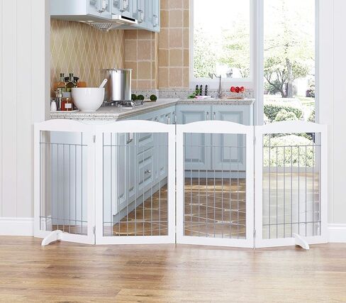 بوابة Spirich عريضة للغاية وطويلة للكلاب للمنزل، المدخل، السلالم، بوابة سلكية قابلة للطي قائمة بذاتها للكلاب، عرض 80 بوصة، طول 30 بوصة، أبيض (4 ألواح) in Kuwait