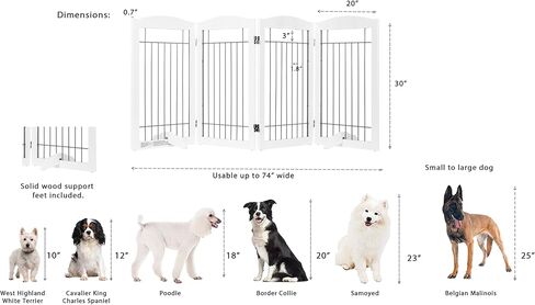 بوابة Spirich عريضة للغاية وطويلة للكلاب للمنزل، المدخل، السلالم، بوابة سلكية قابلة للطي قائمة بذاتها للكلاب، عرض 80 بوصة، طول 30 بوصة، أبيض (4 ألواح) in Kuwait