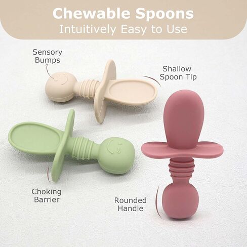 ملاعق سيليكون للتغذية الذاتية للأطفال بعمر 3 أشهر فما فوق - أواني للأطفال الرضع - مستلزمات تغذية الفطام للأطفال في المرحلة الأولى - مجموعة من 3 قطع (نمط قوس قزح) in Kuwait