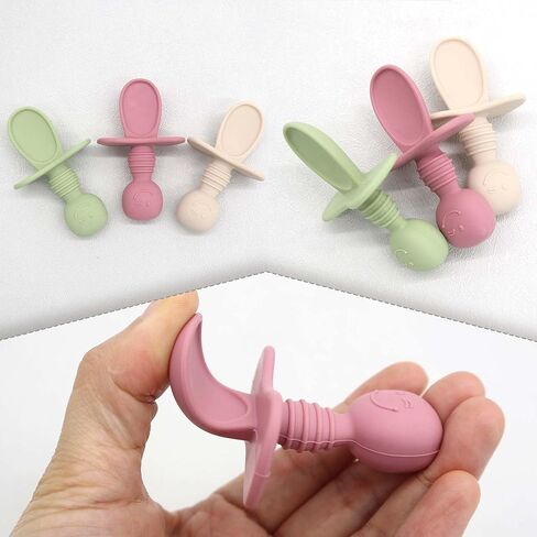 ملاعق سيليكون للتغذية الذاتية للأطفال بعمر 3 أشهر فما فوق - أواني للأطفال الرضع - مستلزمات تغذية الفطام للأطفال في المرحلة الأولى - مجموعة من 3 قطع (نمط قوس قزح) in Kuwait